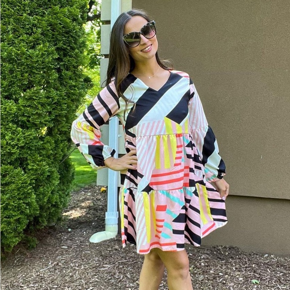 Silky printed women’s long sleeve dress